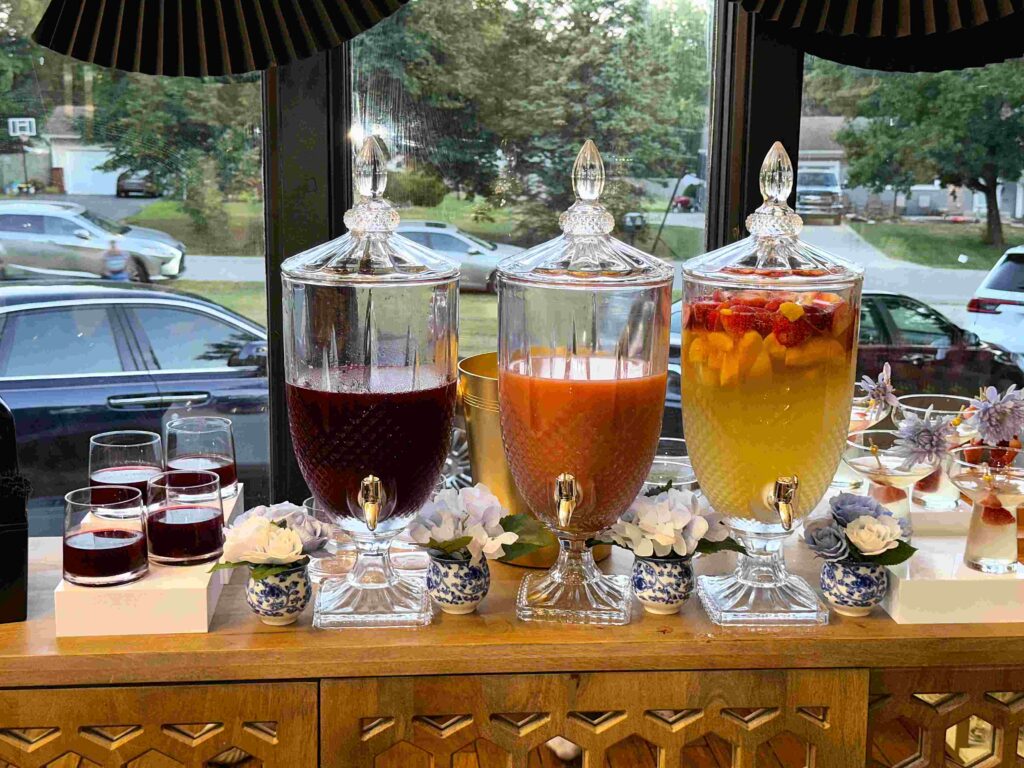 mocktail station with three different drinks